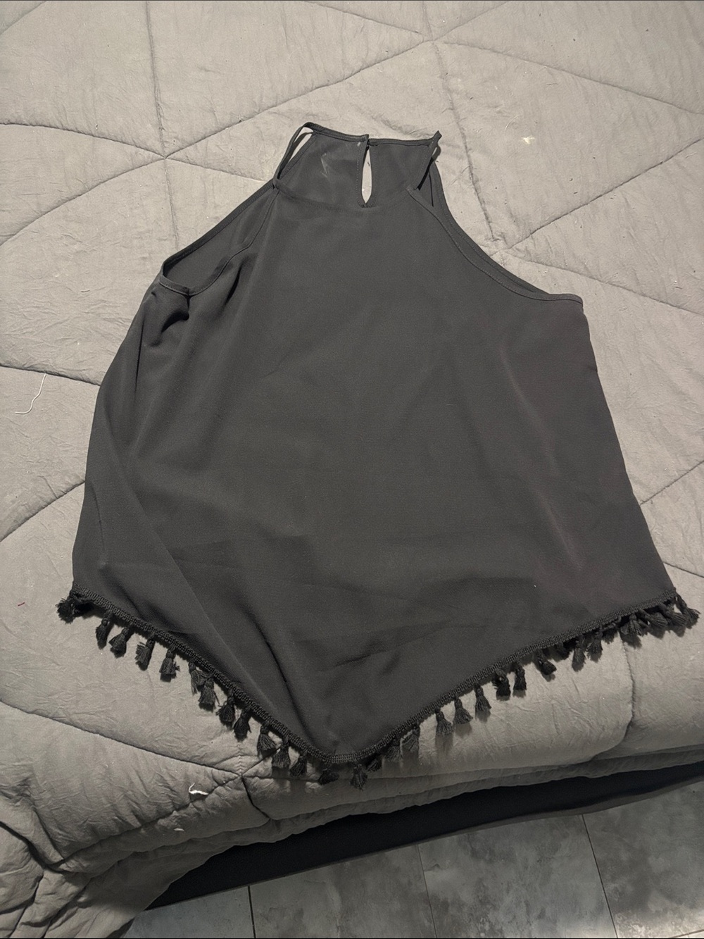 SHEIN Black Tassel-Hem Halter Top